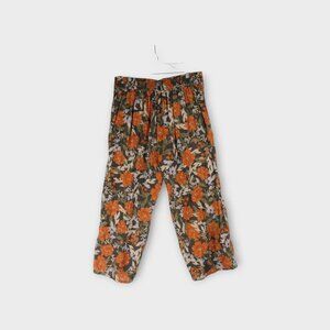 haute hippie Wide Leg Cropped 100% Linen Pants Size L Floral